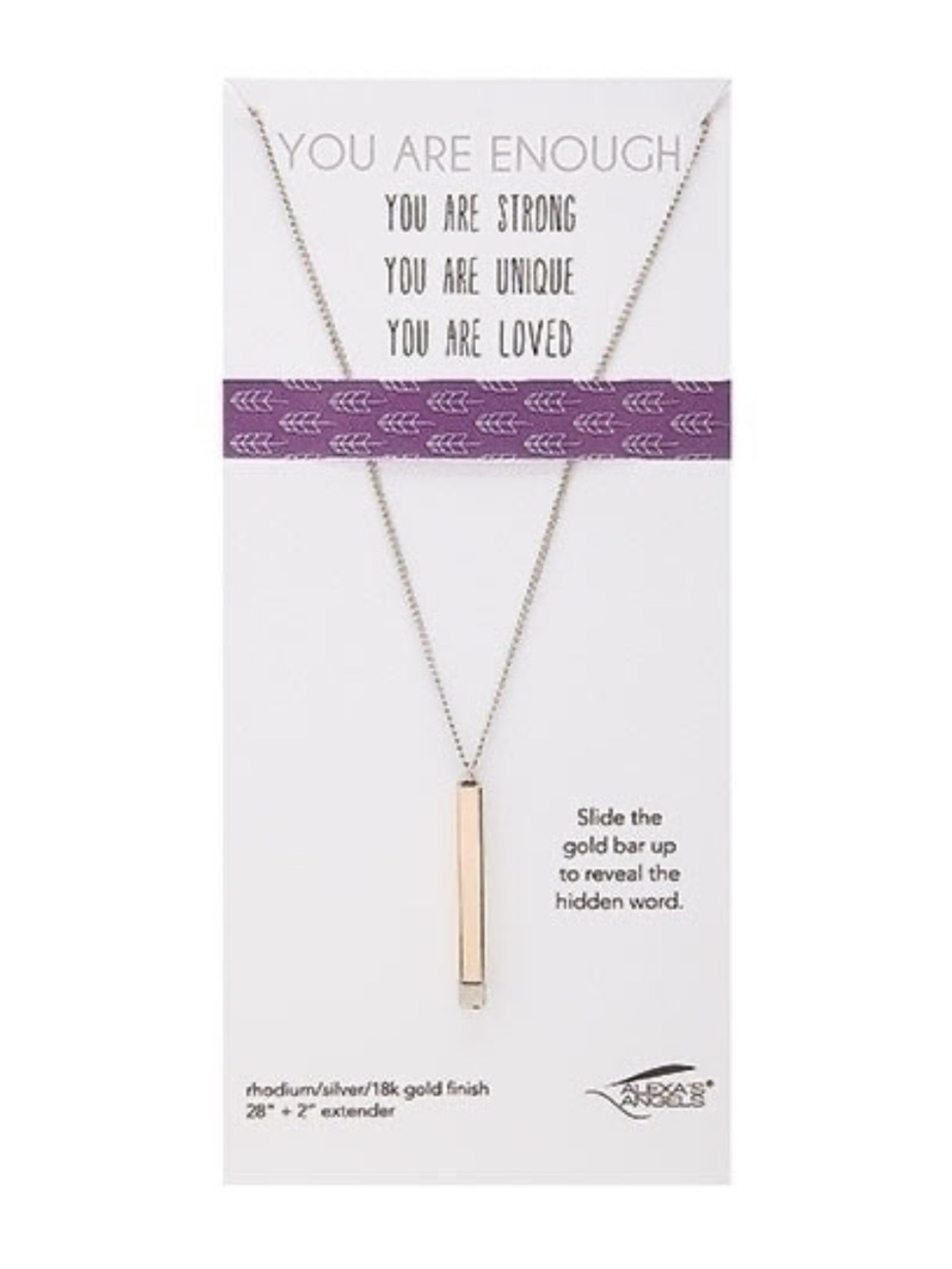Alexa’s Angels You Are Enough Hidden Message Necklace 28" Chain with 2" Extender